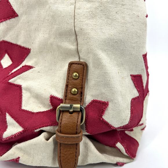 Lucky Brand Aztec Print Southwest Red and Cream Large Cotton Tote Shoulder Purse - Picture 11 of 12